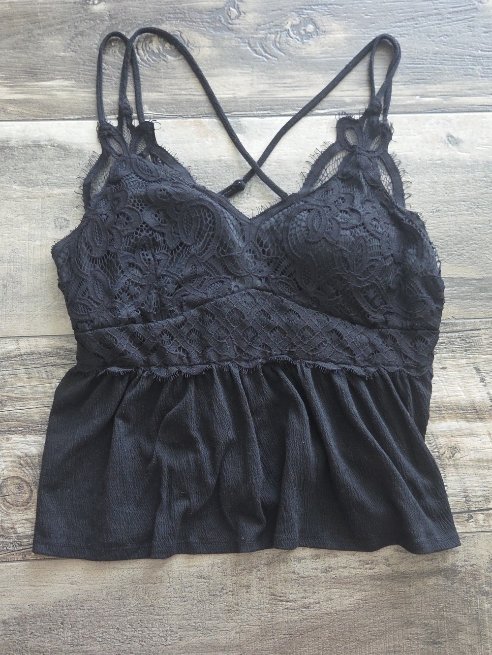 Lace Trim Black Spaghetti Strap Camisole Top Xlarge